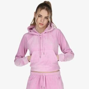 Juicy Couture Cropped Hoodie Big Bling Velour Pink Jacket Sz Small Y2K Grunge